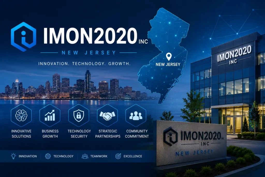 IMON2020 Inc New Jersey technology and innovation business graphic with New Jersey skyline.