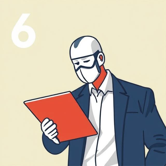 Illustration of a masked professional reading a red folder, representing business security checklist