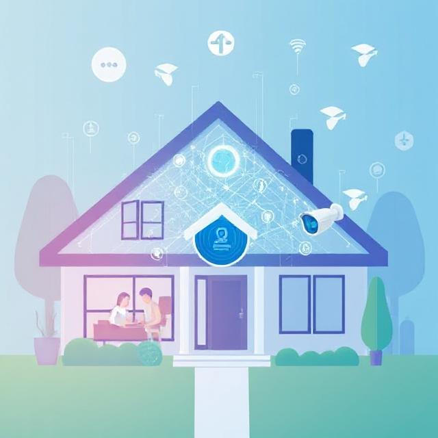 Smart home with security camera and connected devices.