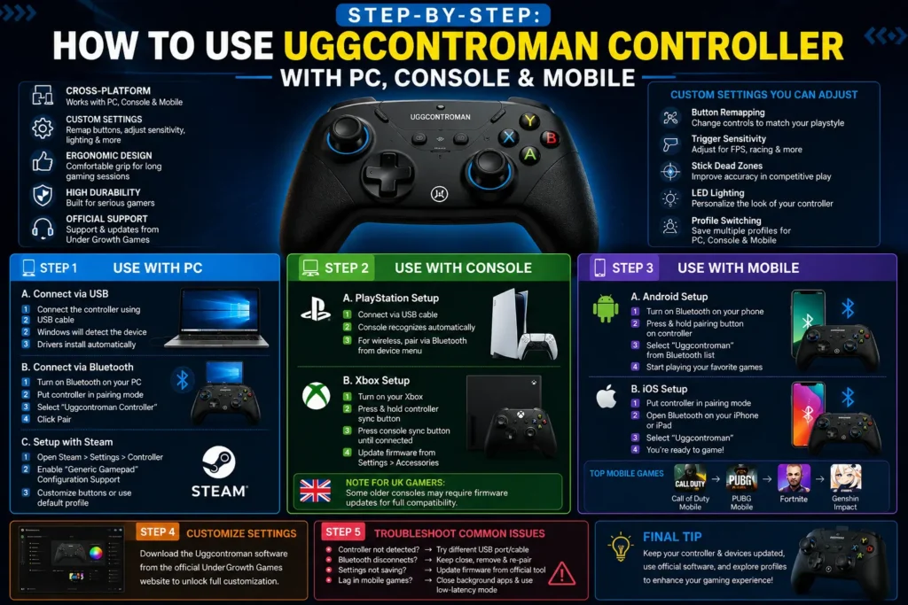 Uggcontroman Controller setup guide for PC, console, and mobile gaming.