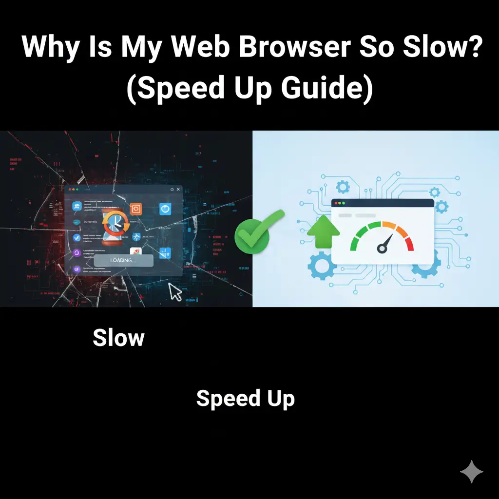 Why Is My Web Browser So Slow – visual showing slow browser issues and speed up performance solution