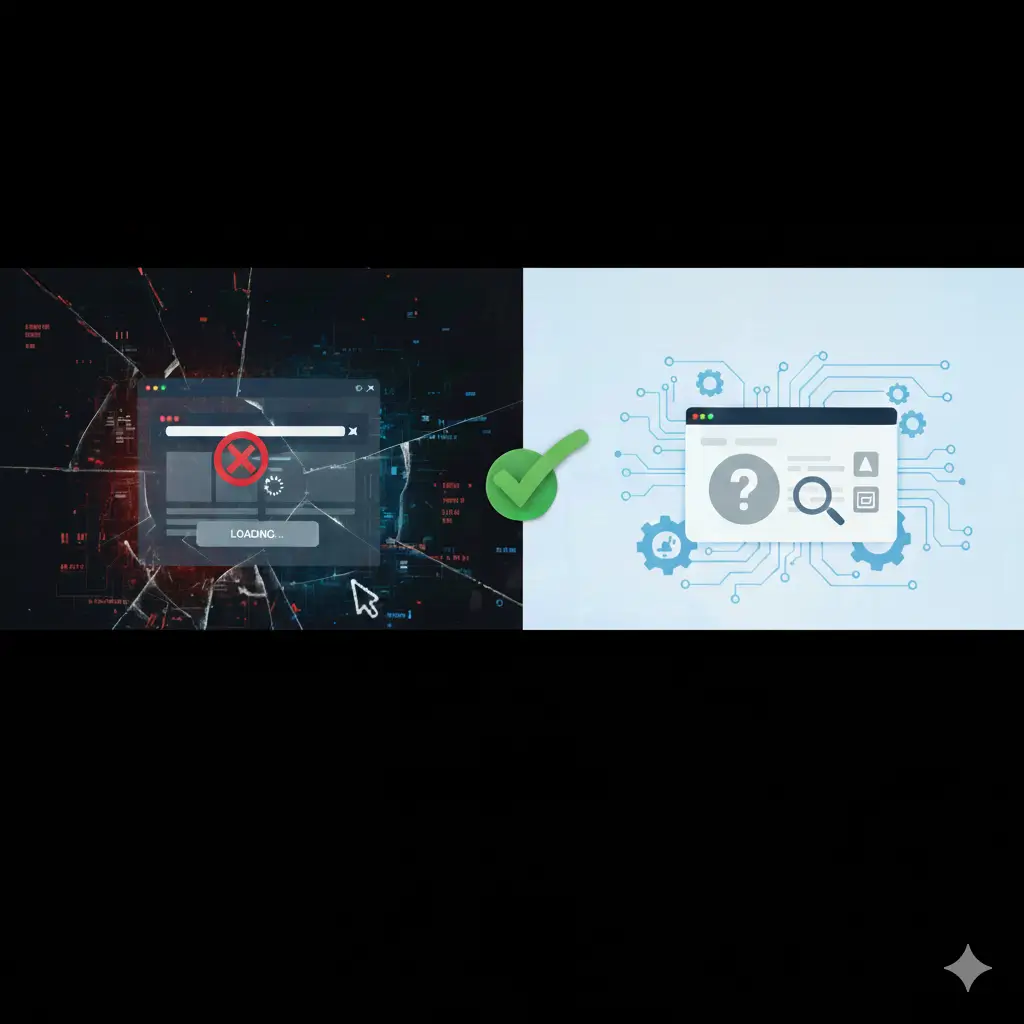 Some websites are not loading, showing browser error screen and solution process illustration