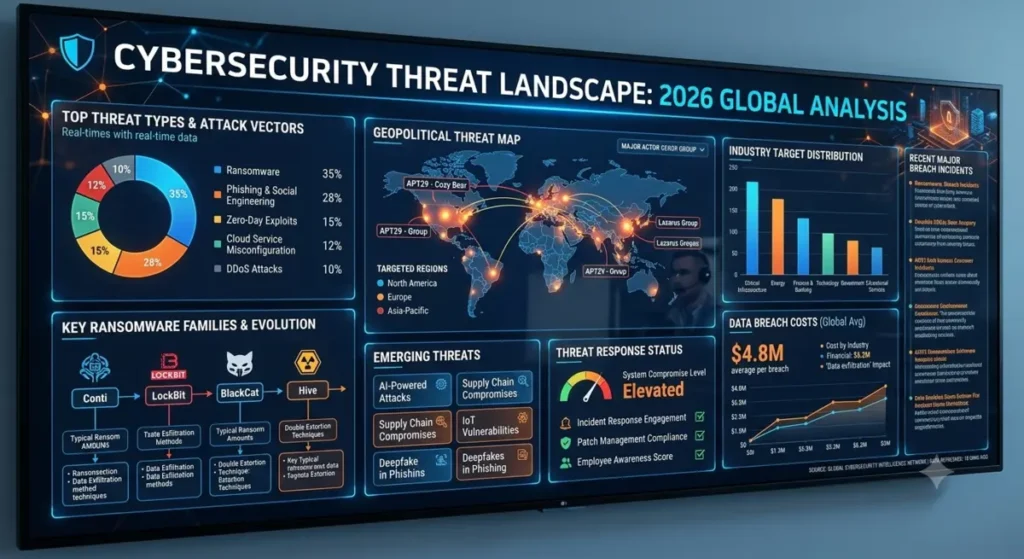 Cybersecurity awareness showing cyber threats.