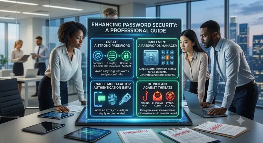 Cybersecurity awareness showing password security.