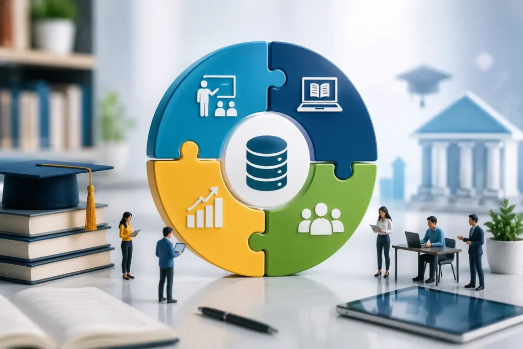 Learning Aims Database concept showing digital education management for training providers